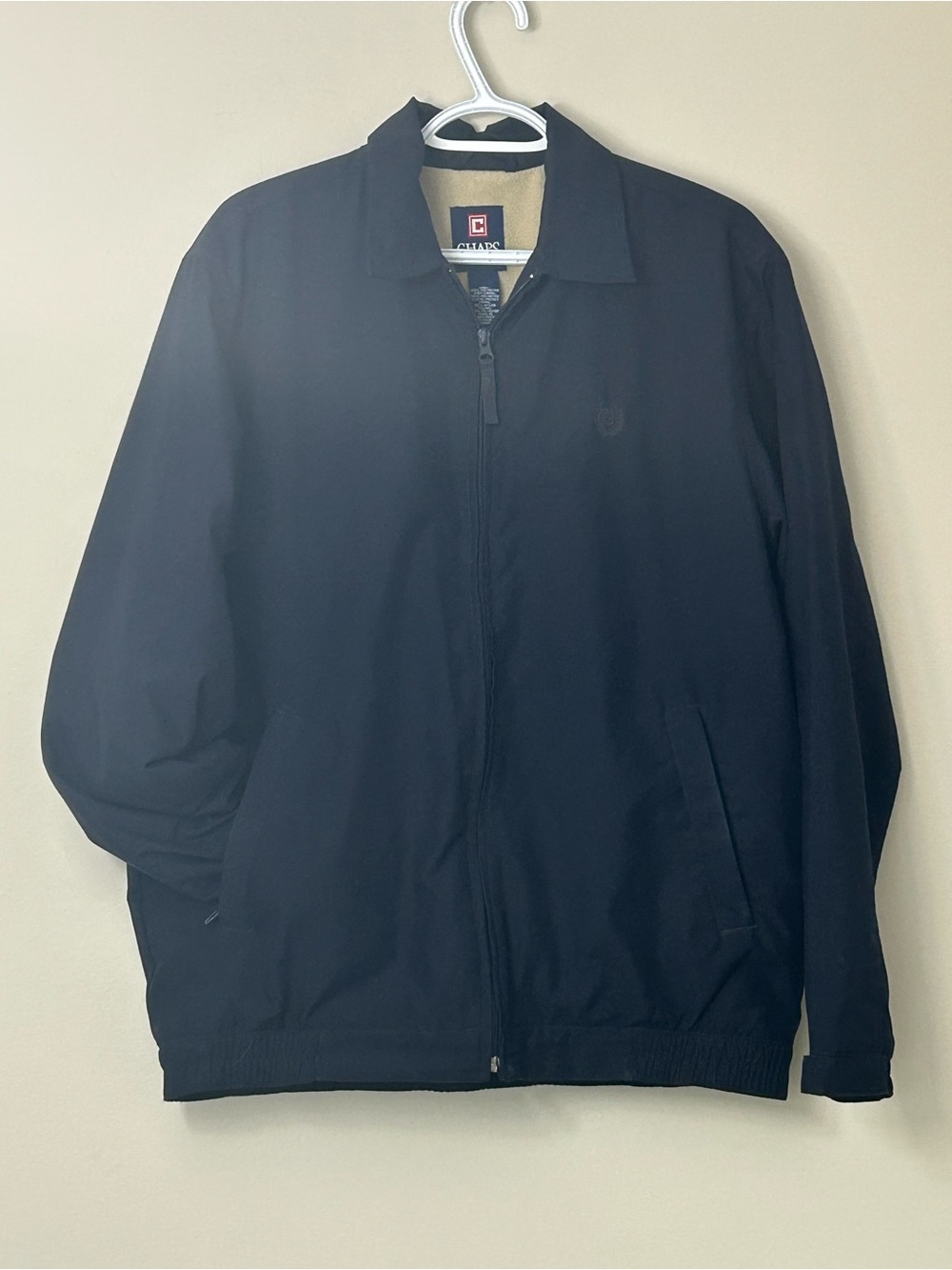 Chaps Menโs Fleece Lined Harrington Navy Jacket Windbreaker Size Small